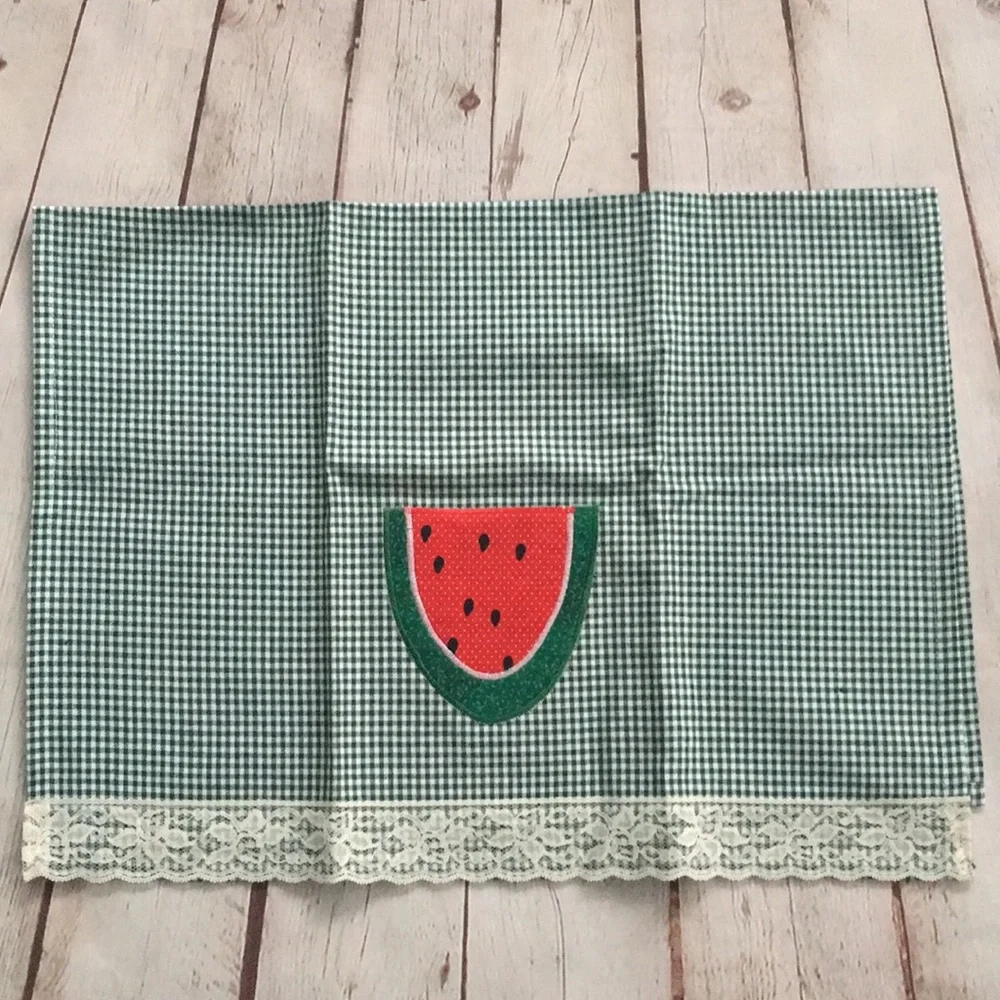 Vintage Green Plaid Watermelon Hand Towel